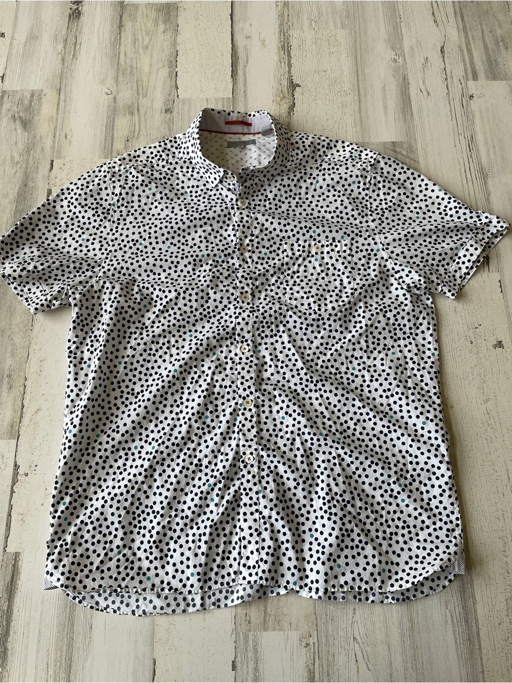 Ted Baker White Short-Sleeve Button-Down with Black Polka Dots